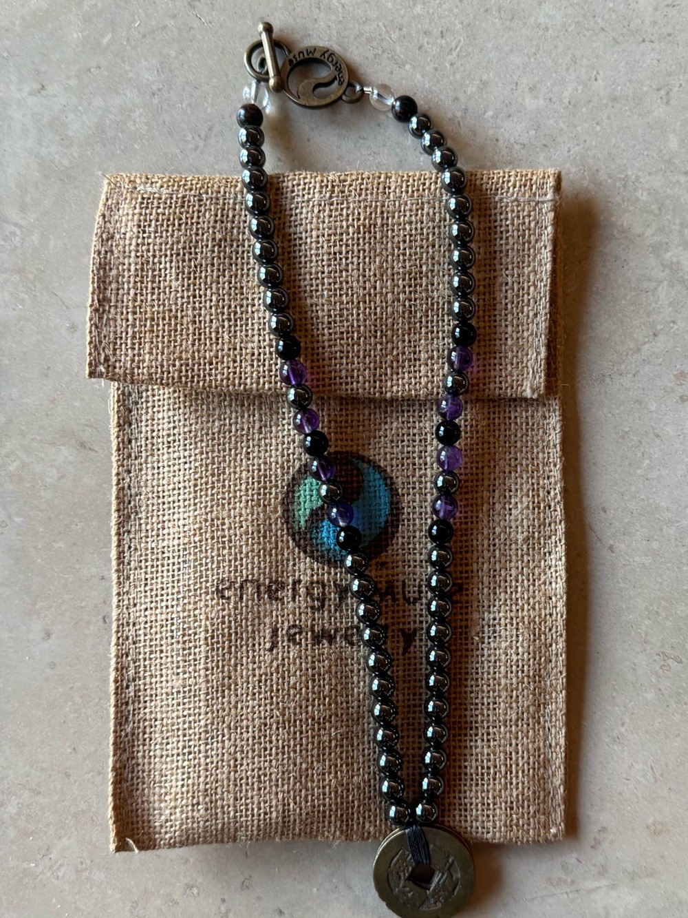 ENERGY MUSE Transformation Hematite Necklace with ancient coin